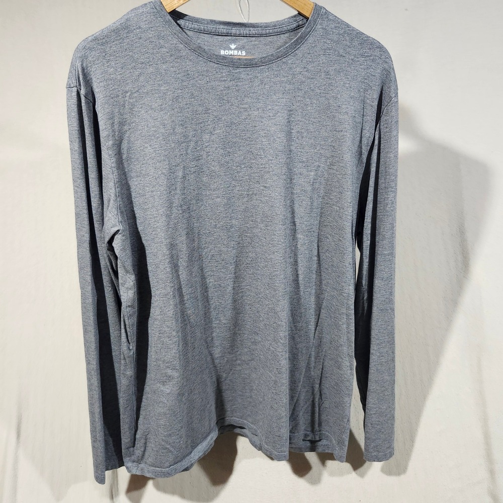 Bombas Mens L Long Sleeve Crewneck T-Shirt 100% Pima Cotton Heather Grey Tee